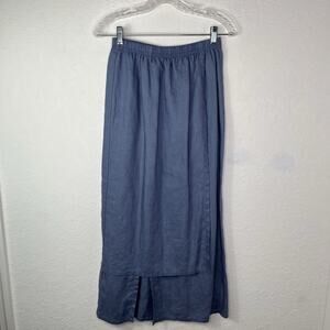 Two Star Dog Blue long linen Skirt, lagenlook, elastic waistband, size S, casual